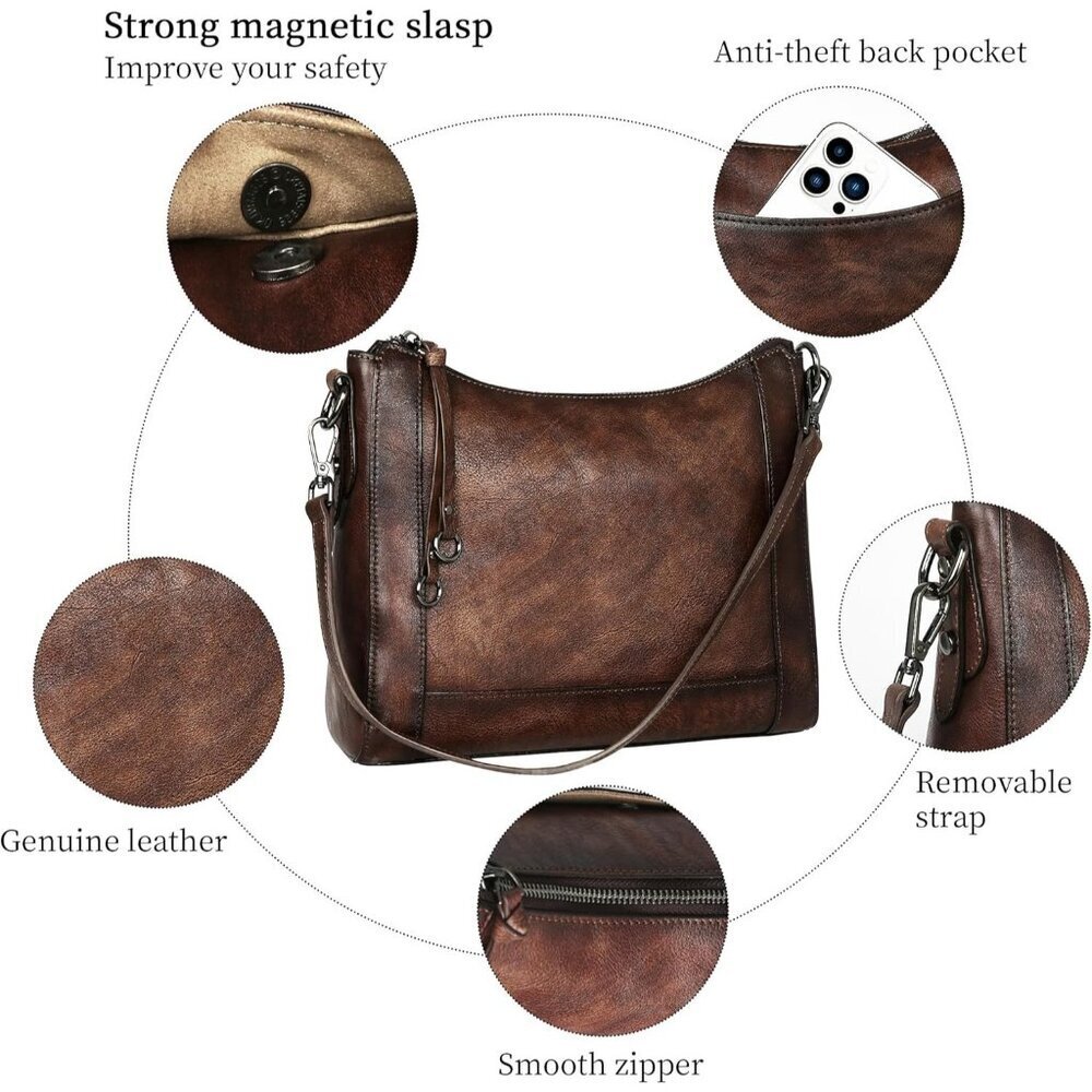 Women Coffee Genuine leather Imported Purses Handbag Crossbody Bags - Picture 5 of 7